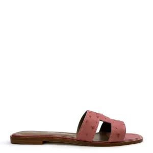 Hermes Rouge Blush Ostrich Oran Sandals 40.5
