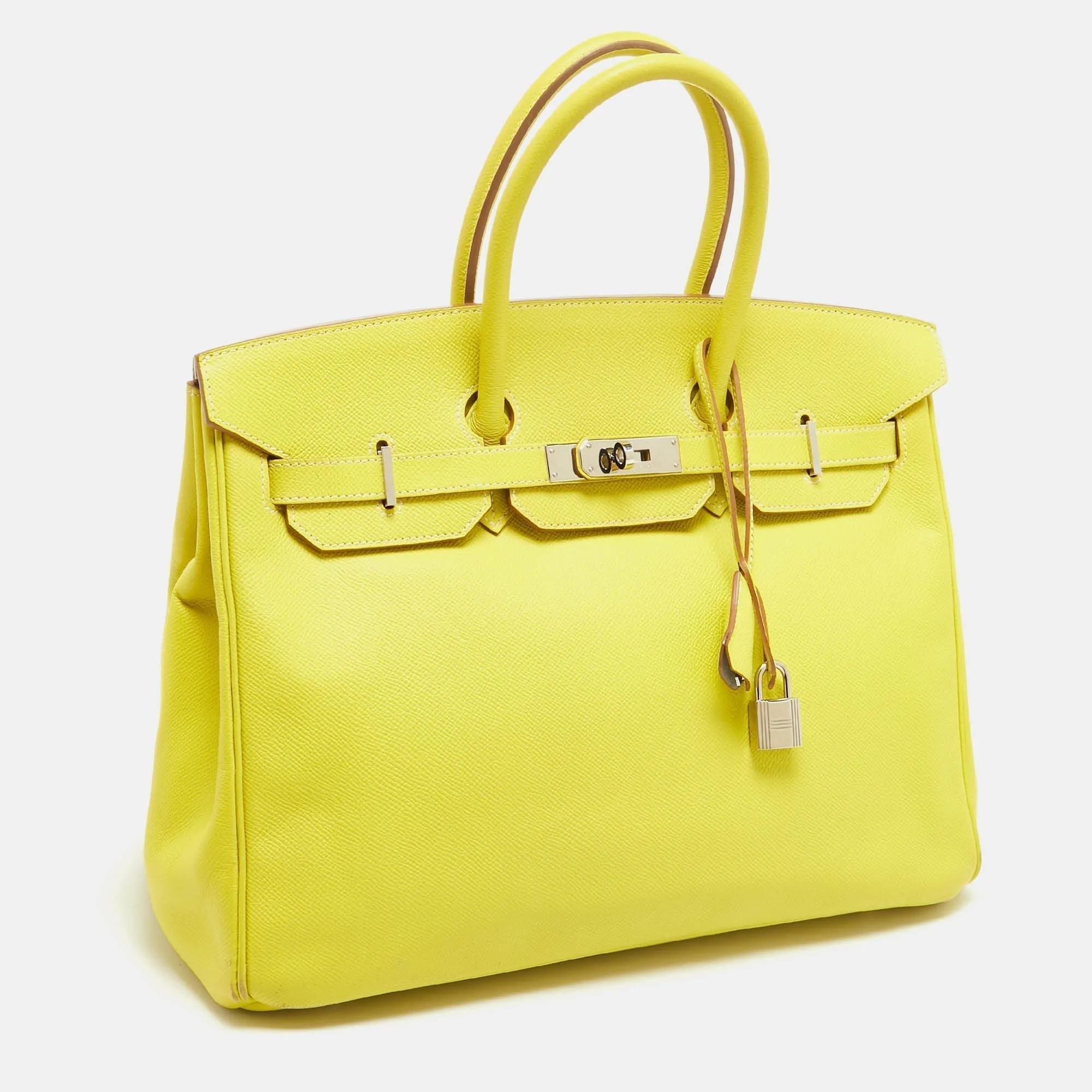 HERMES Soufre/Gris Perle Epsom Leather Palladium Finish Birkin 35 Bag