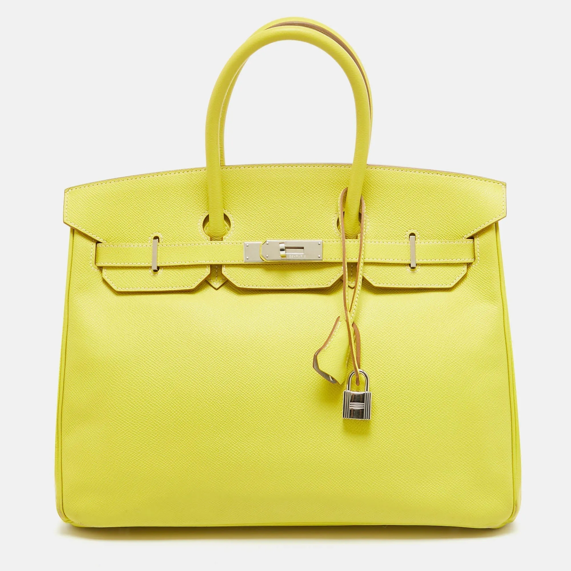 HERMES Soufre/Gris Perle Epsom Leather Palladium Finish Birkin 35 Bag