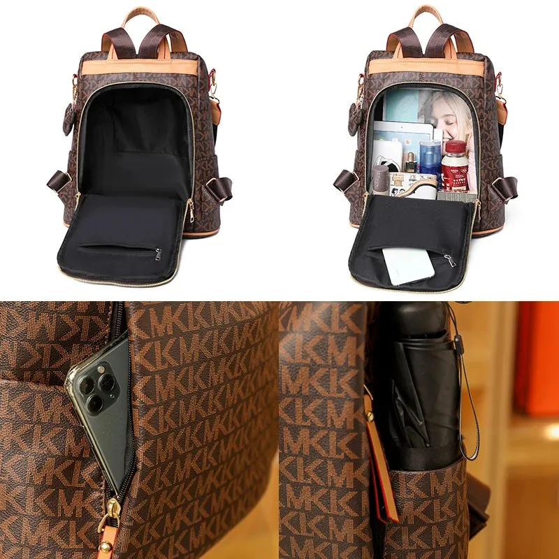 High Quality Leather Ladies Backpack Luxury Designer Women Shoulder Bag Girls School Bag Letter Printing Anti Theft Backpack