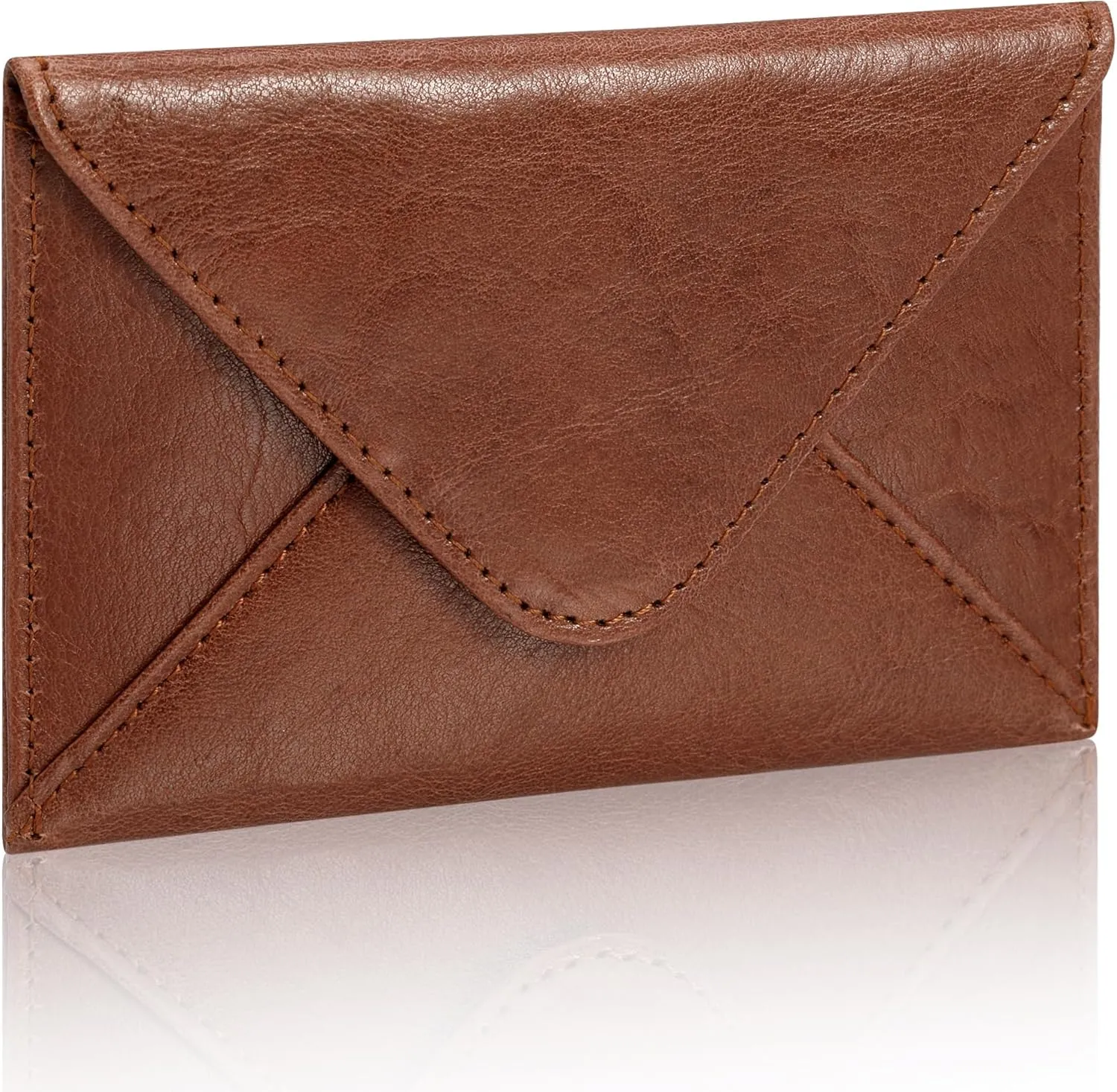 HISCOW Envelope Business Card Case with Magnet Closure - Italian Calfskin (Coffee Vegetable-Tanned Leather)