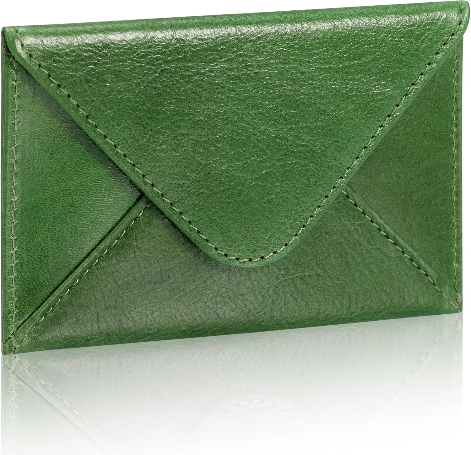 HISCOW Envelope Business Card Case with Magnet Closure - Italian Calfskin (Green Vegetable-Tanned Leather)
