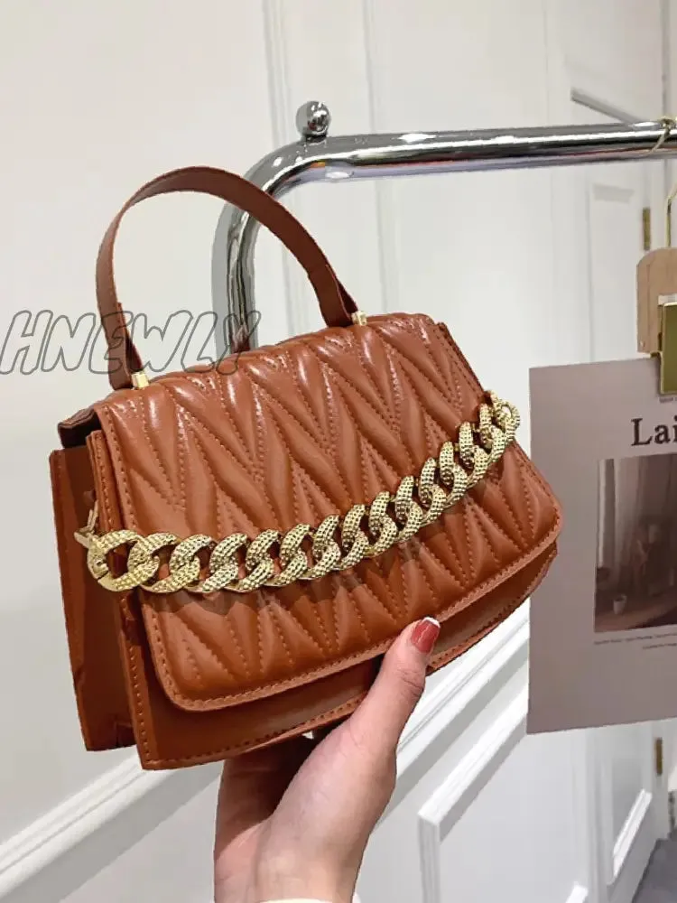 Hnewly - Chevron Chain Flap Satchel Bag  - Women Satchels