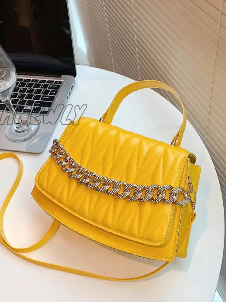 Hnewly - Chevron Chain Flap Satchel Bag  - Women Satchels