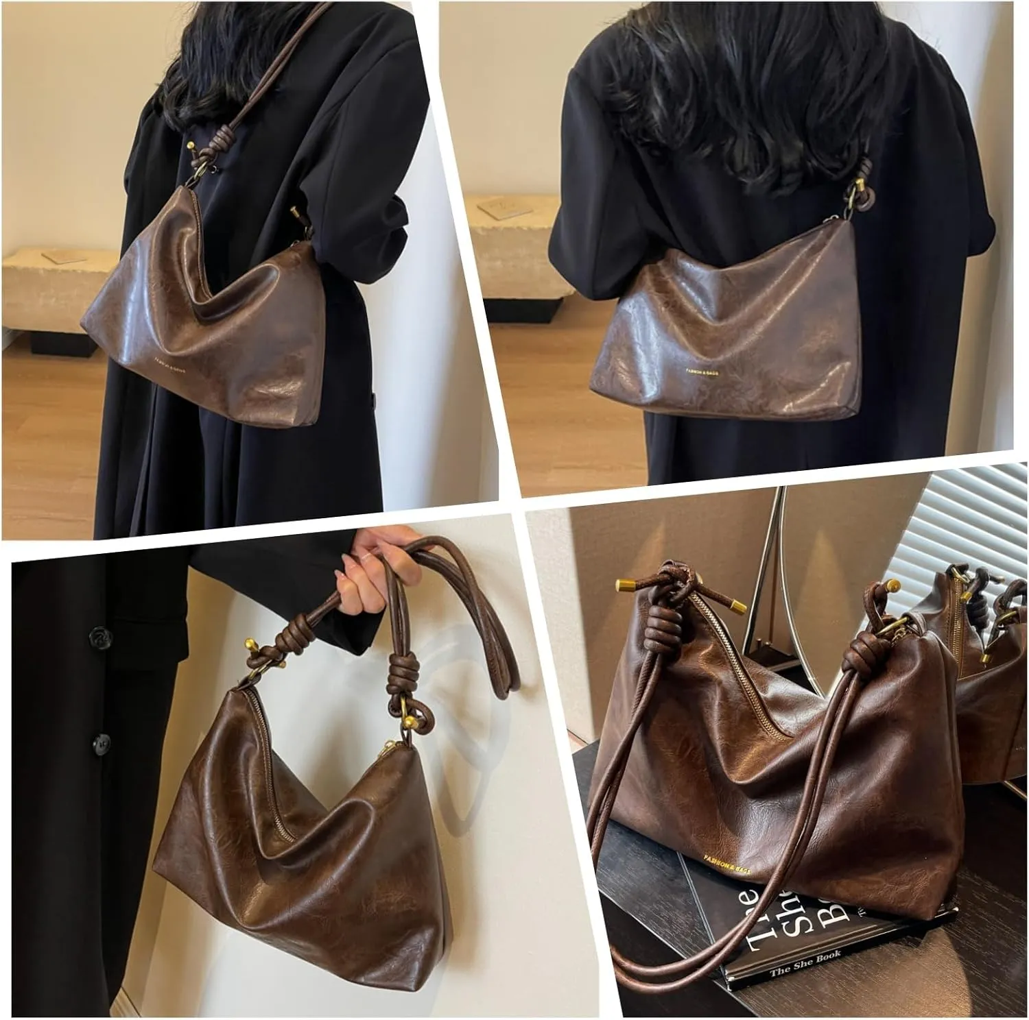 Hobo Bag for Women,Large Soft Trendy Shoulder Handbag, Vintage Crossbody Leather Tote Purses,Slouchy Everyday Bag