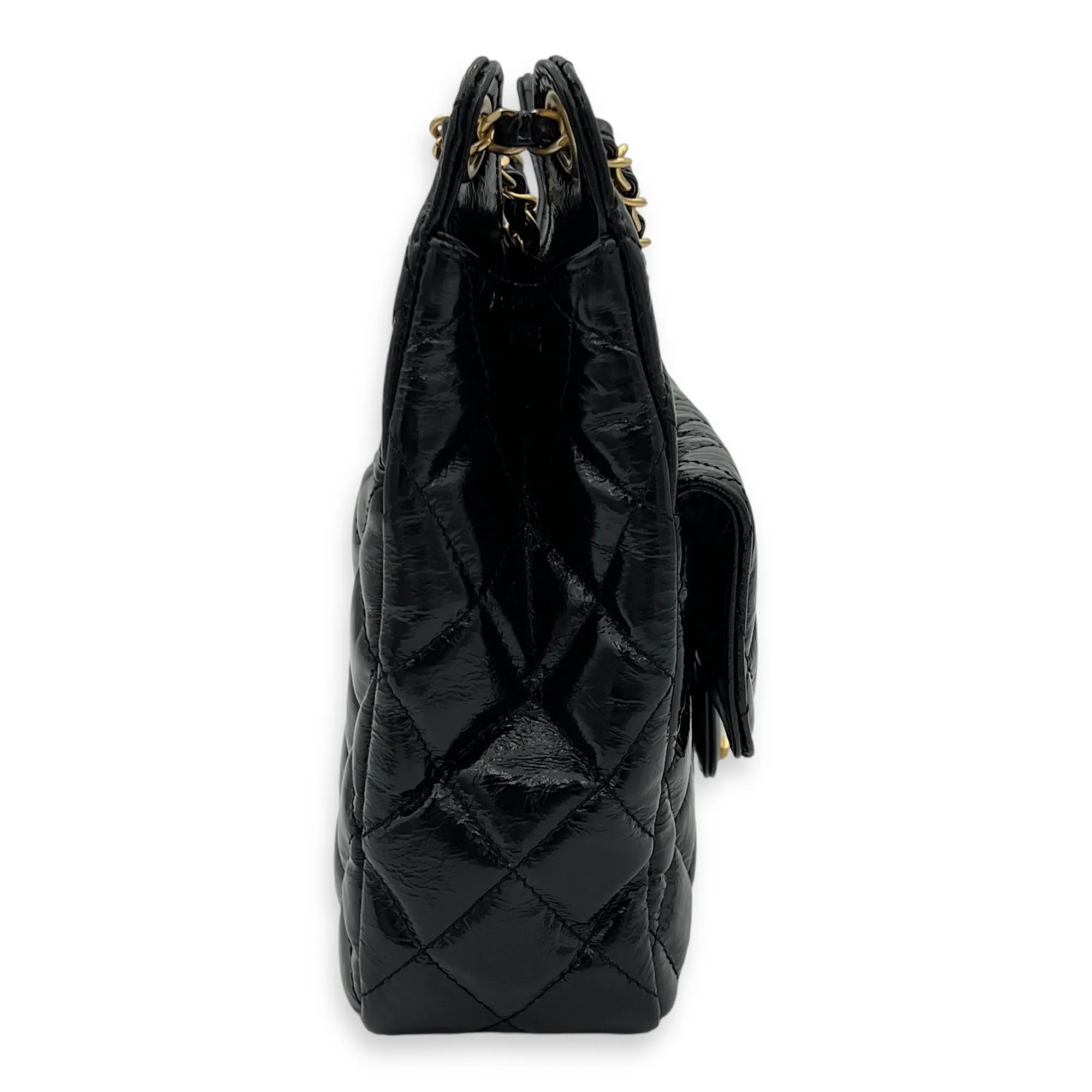 Hobo Black Shoulder Bag in Crinkled Calfskin, Gold hardware