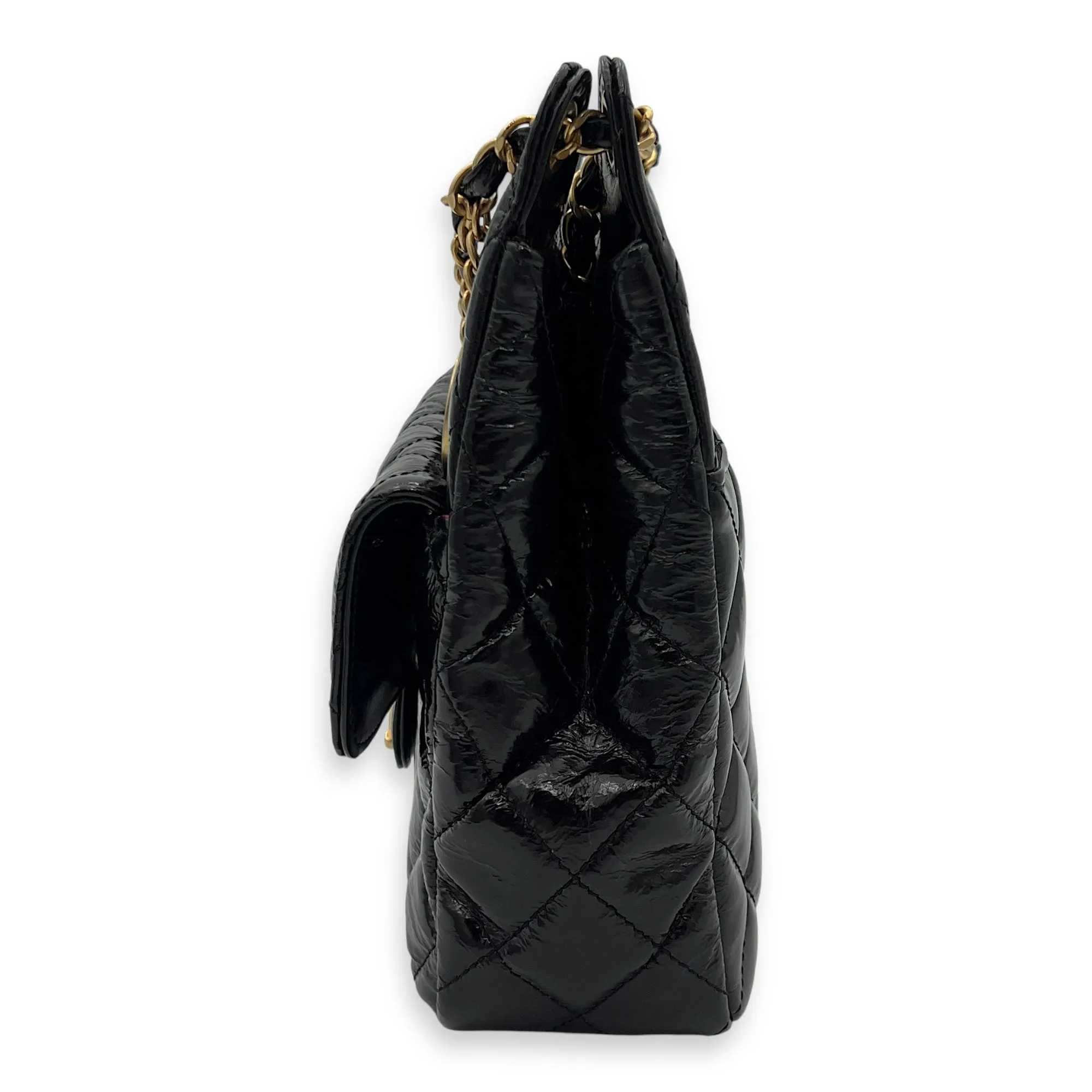 Hobo Black Shoulder Bag in Crinkled Calfskin, Gold hardware