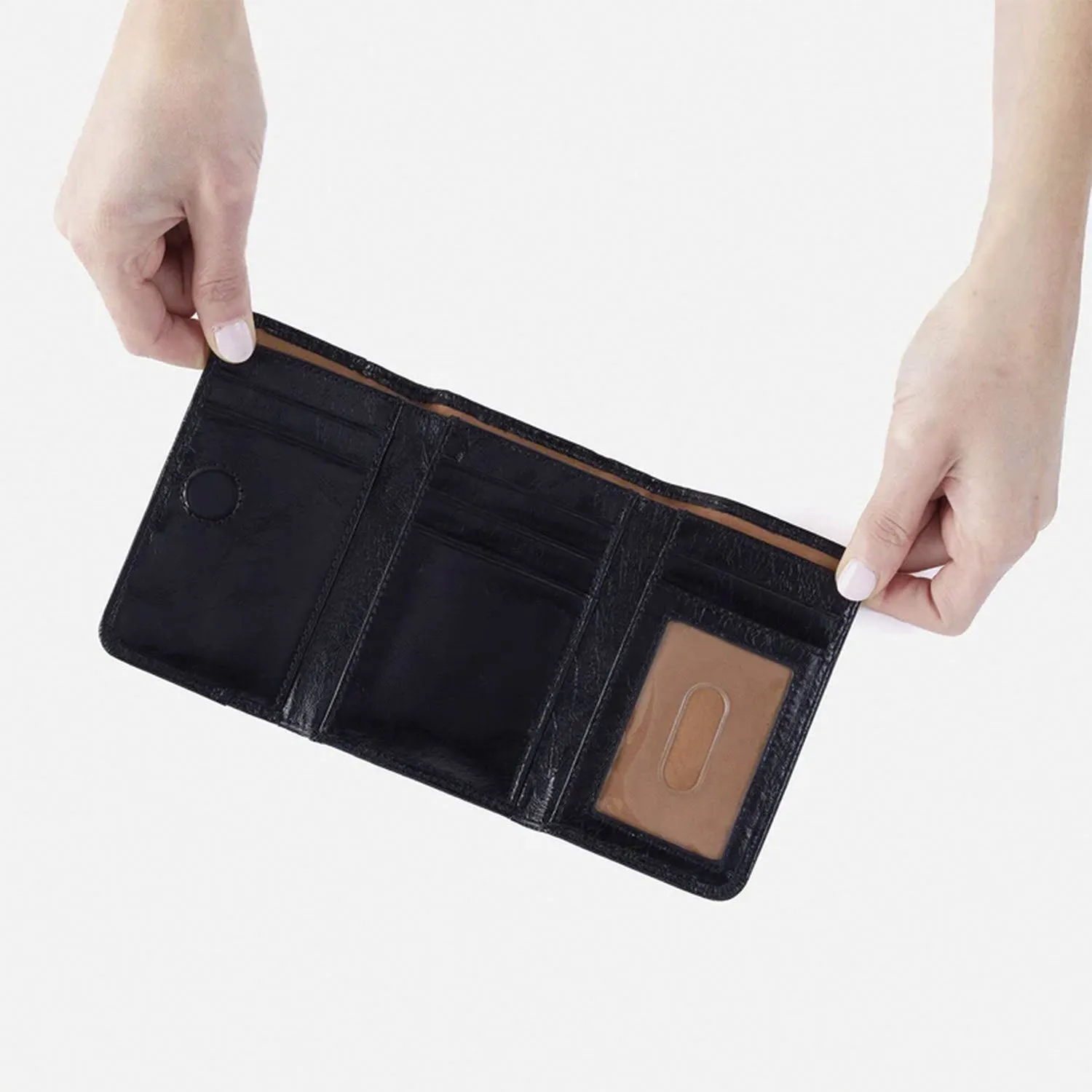 Hobo Jill Trifold Wallet Black Vintage Hide Leather