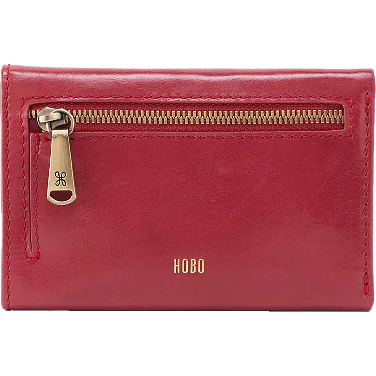 Hobo Jill Trifold Wallet Cranberry Polished Leather