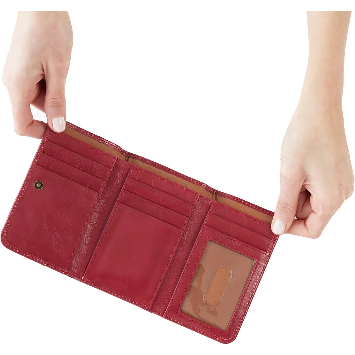 Hobo Jill Trifold Wallet Cranberry Polished Leather