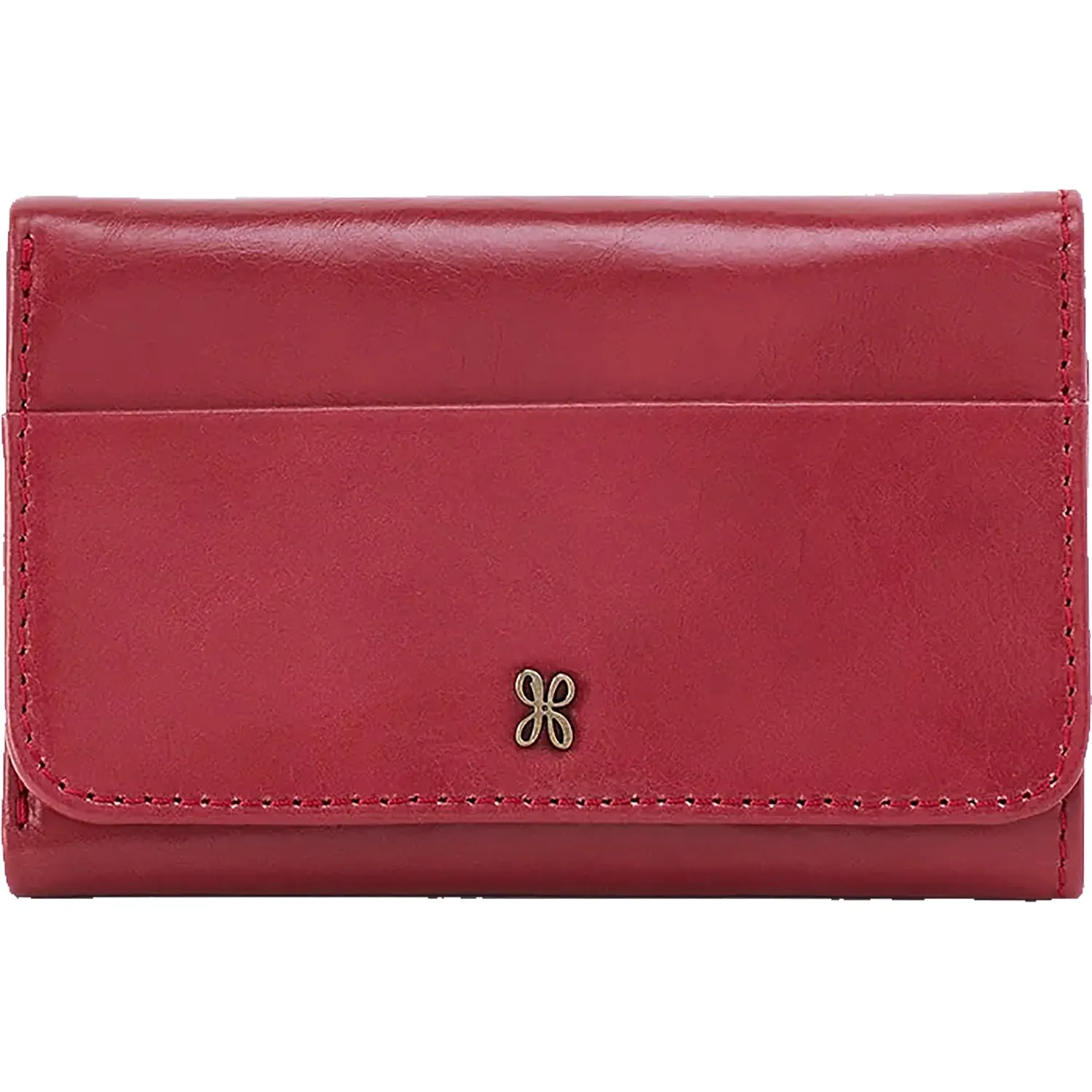 Hobo Jill Trifold Wallet Cranberry Polished Leather