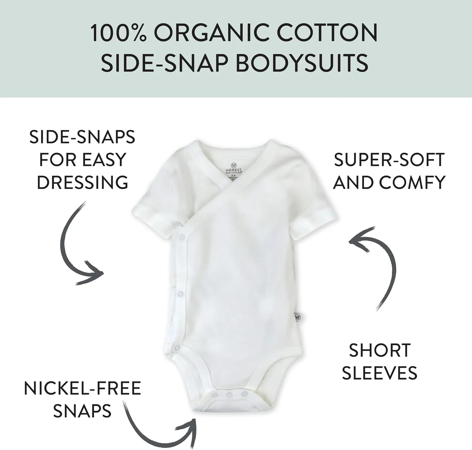 HonestBaby Unisex Baby 3 Pack Short Sleeve Side Snap Kimono Bodysuit 100% Organic Cotton for Infant Baby Boys, Girls