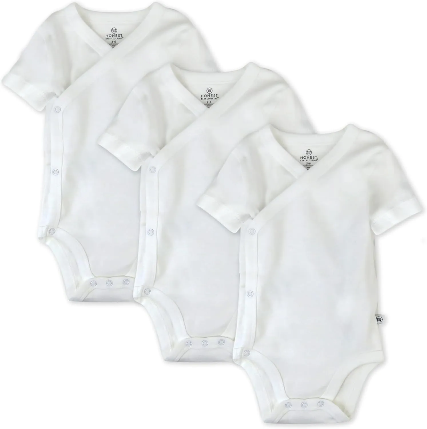 HonestBaby Unisex Baby 3 Pack Short Sleeve Side Snap Kimono Bodysuit 100% Organic Cotton for Infant Baby Boys, Girls