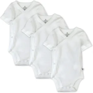 HonestBaby Unisex Baby 3 Pack Short Sleeve Side Snap Kimono Bodysuit 100% Organic Cotton for Infant Baby Boys, Girls