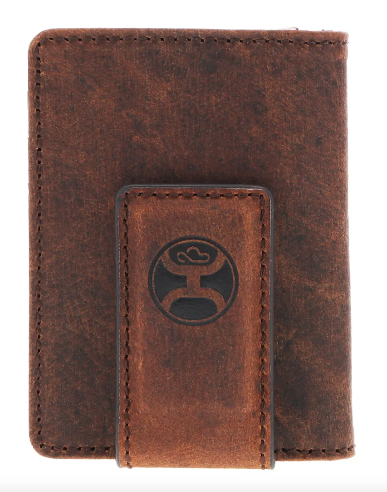 Hooey Men's "Cash" Hand-Tooled Leather Bi-Fold Tan w/ Turquoise Inlay Money Clip Wallet HFW025-TNTQ