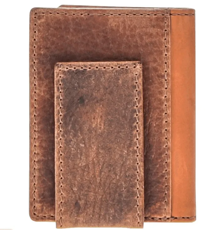 Hooey Men's "Punchy Classic" Brown/Tan Leather Bifold Money Clip PMC001-BRTN