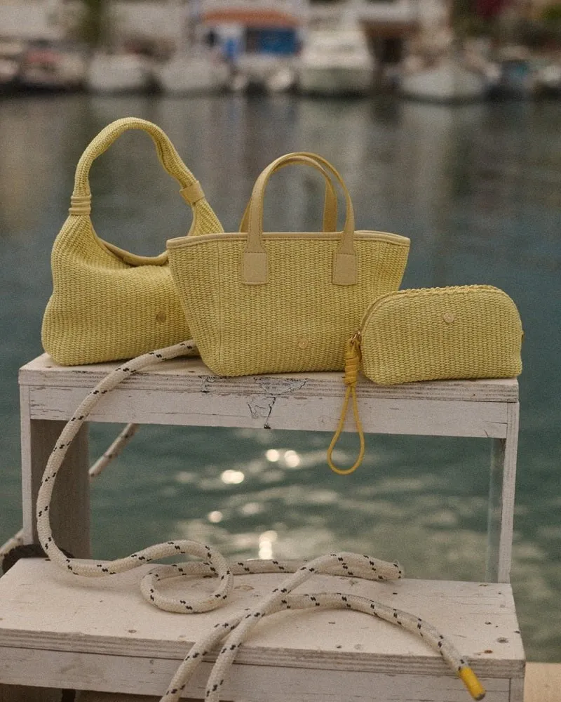 Hydra Straw Mini Hobo Bag Yellow