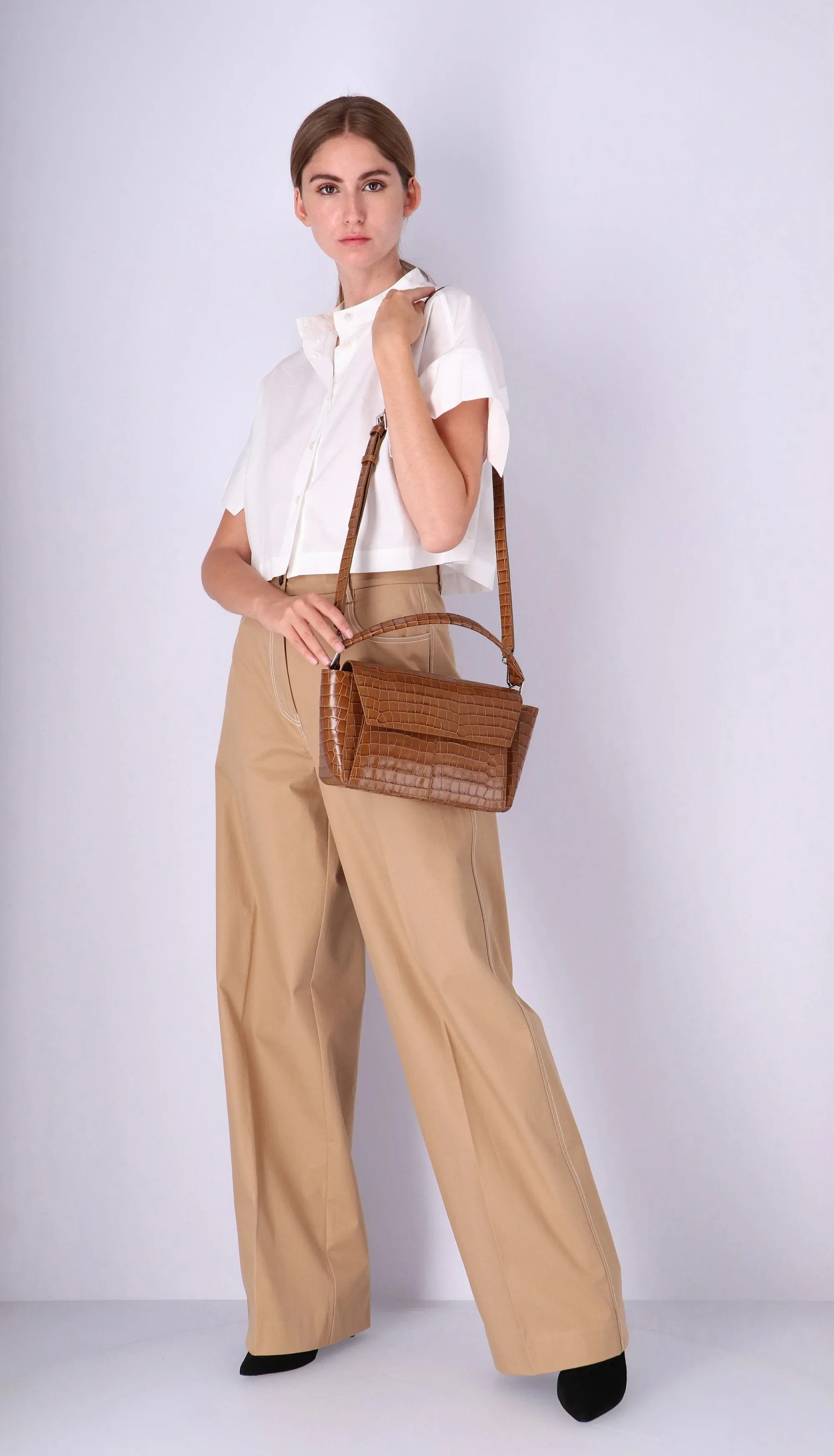 Ikon Croco Olive Brown Shoulder Bag