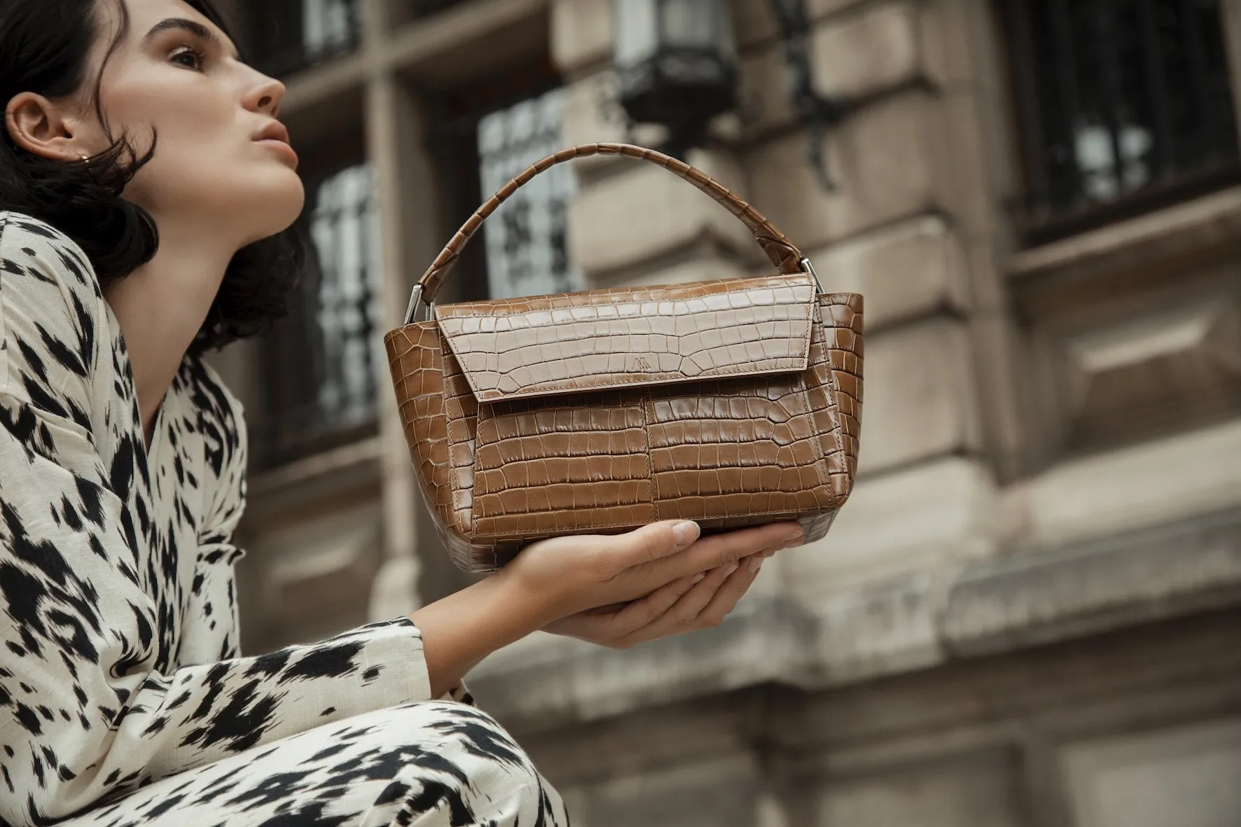 Ikon Croco Olive Brown Shoulder Bag