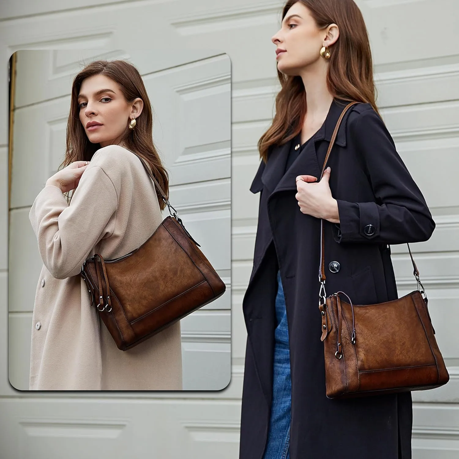 Iswee Genuine Leather Purses for Women Shoulder Handbags Designer Hobo Crossbody Purse Top Handle Purse
