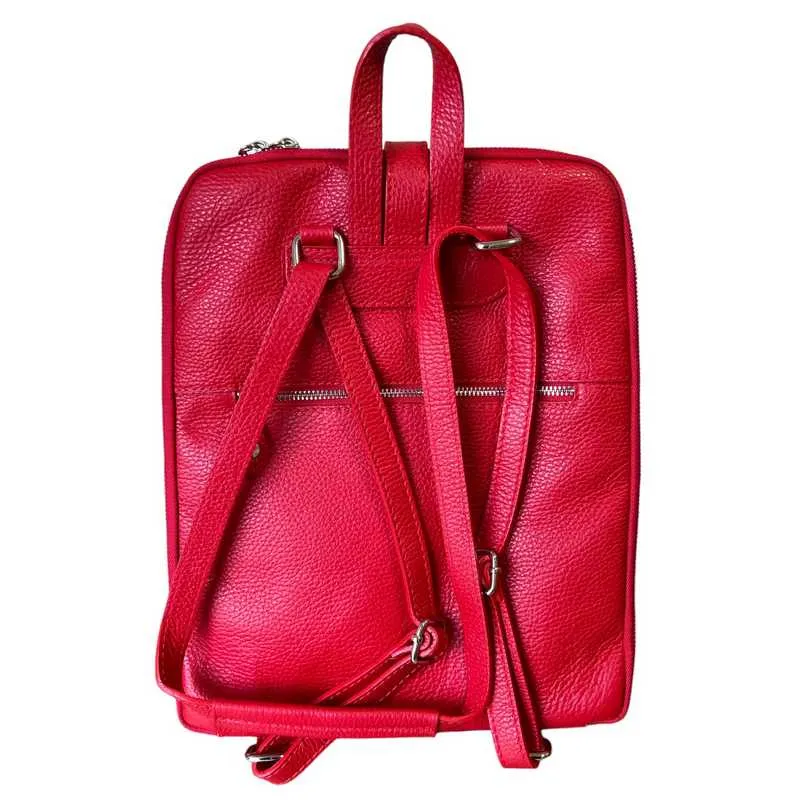Italian Leather Backpack in Red