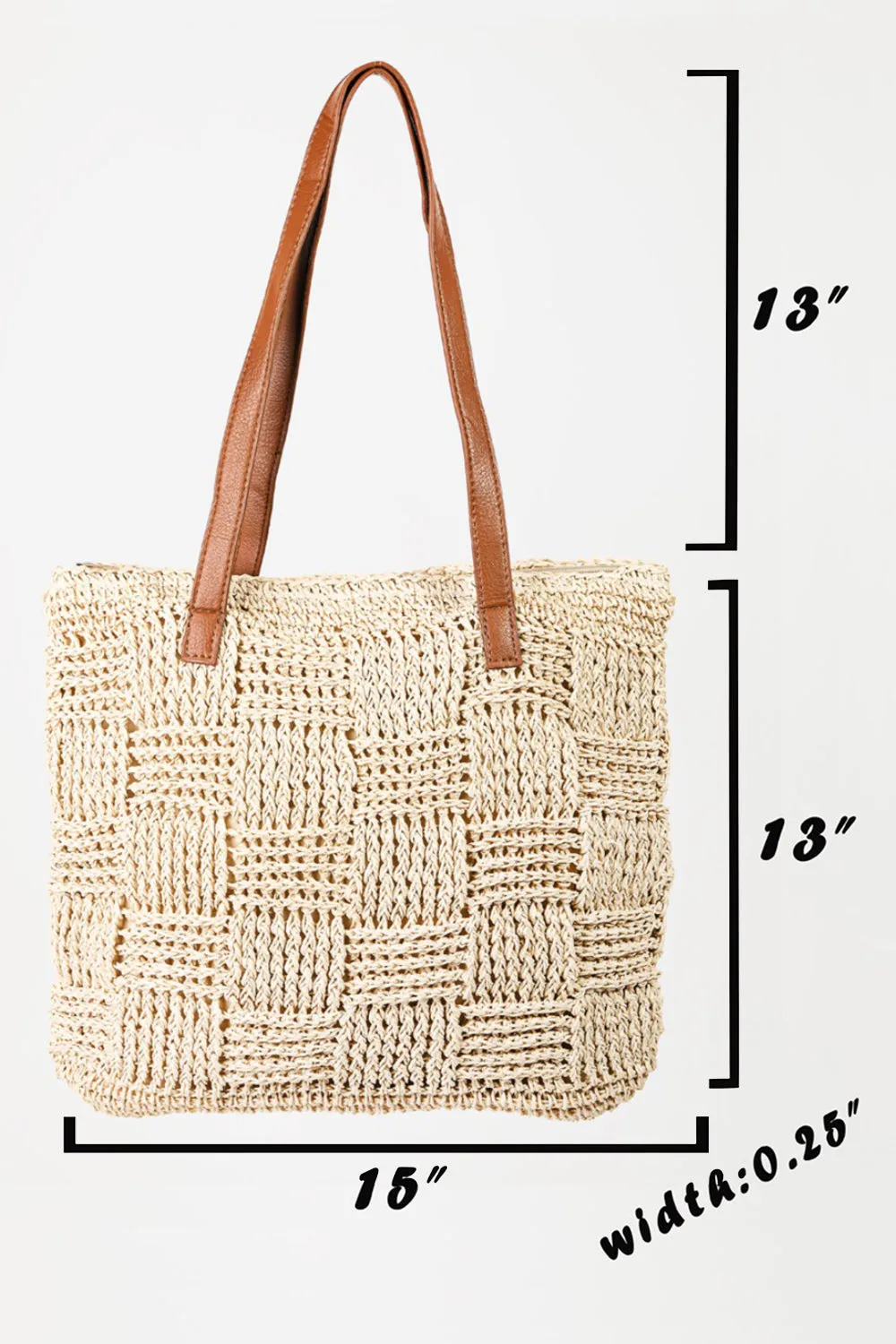 Ivory Braided Faux Leather Strap Tote Bag