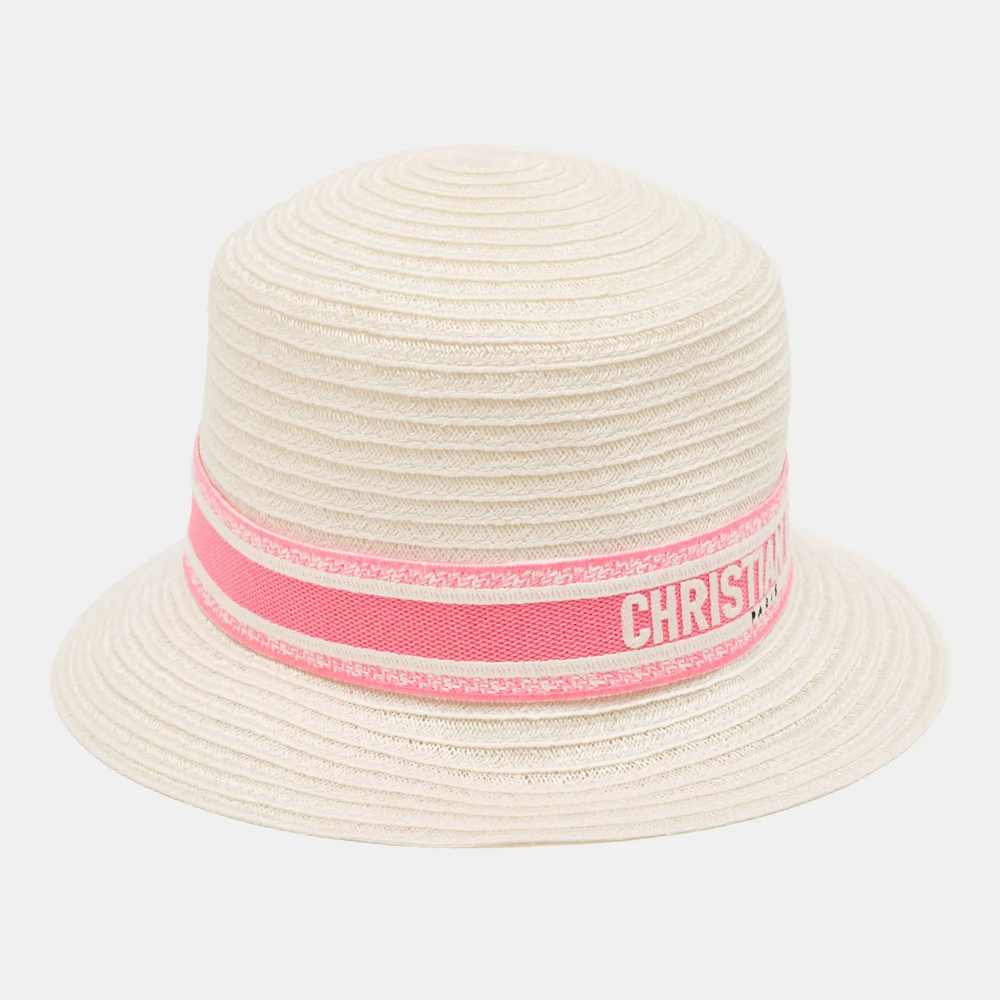 Ivory/Pink Logo Detail Hemp Straw Dioresort Hat Size 58