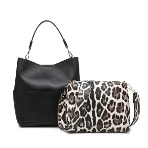 JEN & CO. Abby 2-in-1 Bucket Bag w/ Animal Print Guitar Strap