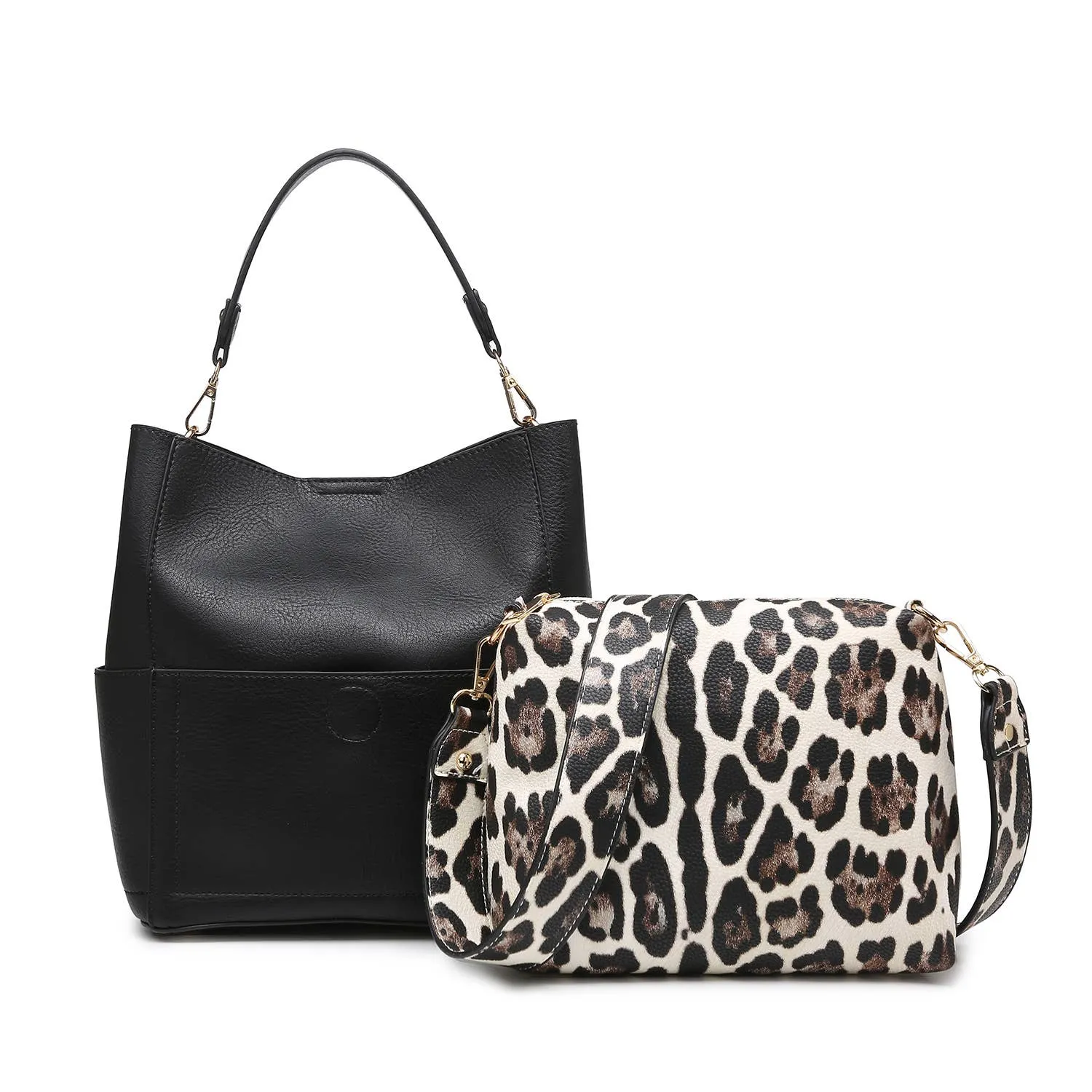 JEN & CO. Abby 2-in-1 Bucket Bag w/ Animal Print Guitar Strap