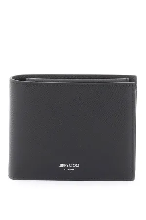 Jimmy choo leather bifold wallet LUKA TDB BLACK GUNMETAL