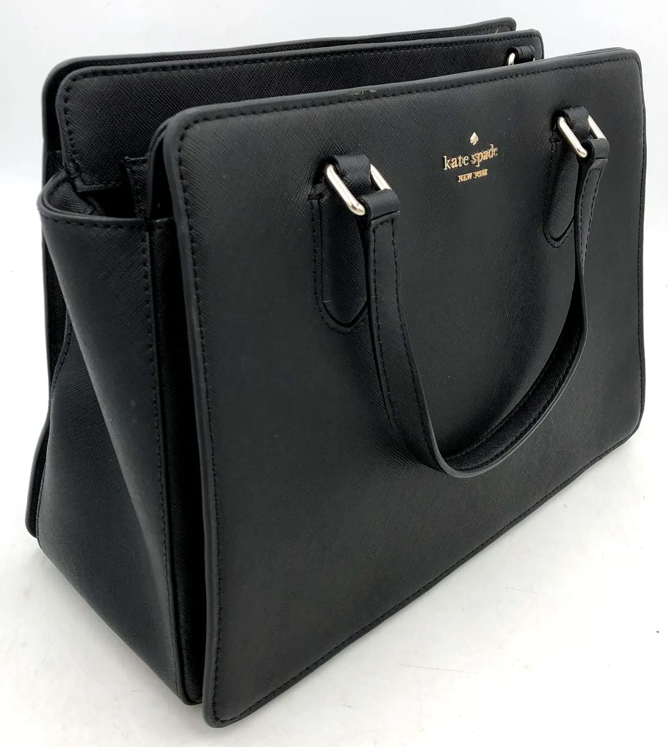 Kate Spade Black Saffiano Leather Satchel with Gold-Tone Hardware ( COA)