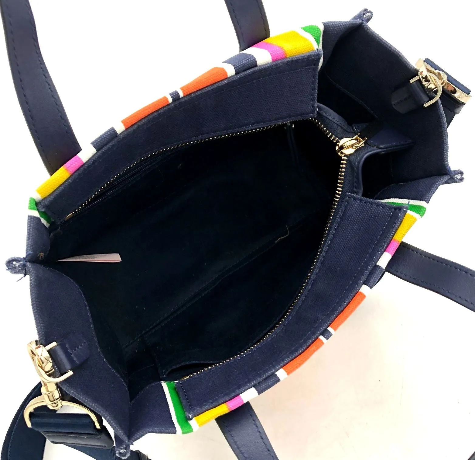 Kate Spade Navy Blue/Multicolor Rainbow Canvas Satchel w/ Leather Accents ( COA)