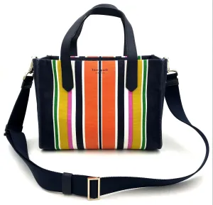 Kate Spade Navy Blue/Multicolor Rainbow Canvas Satchel w/ Leather Accents ( COA)