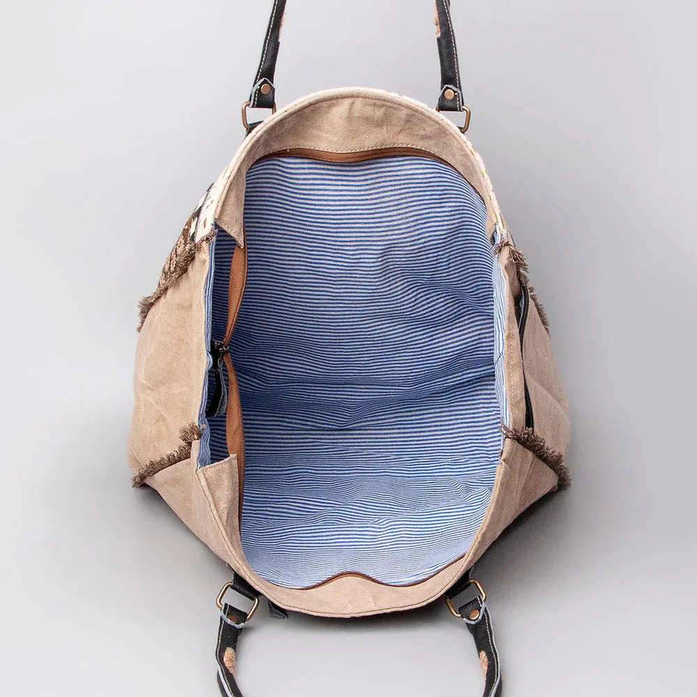 KB503 Ohlay Western Genuine Upcycled Canvas Leather Women Weekender Bags