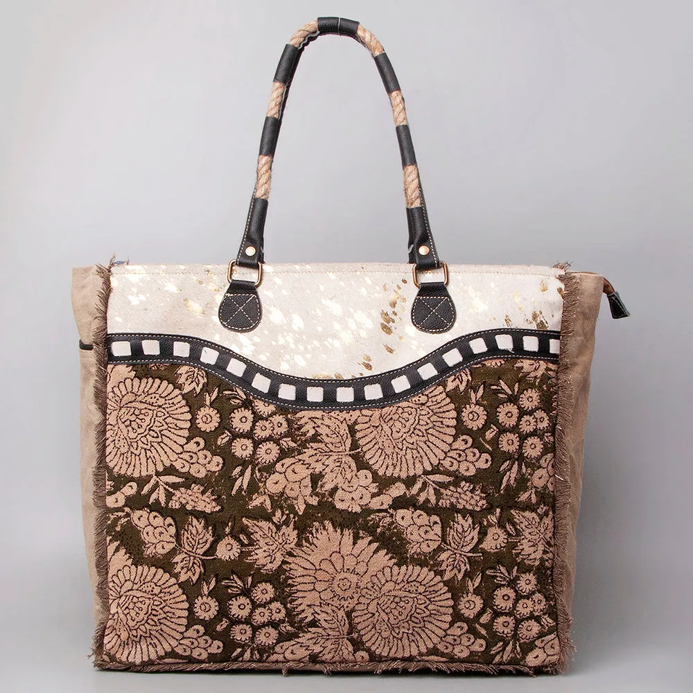 KB503 Ohlay Western Genuine Upcycled Canvas Leather Women Weekender Bags