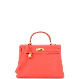 Kelly Handbag Rose Jaipur Clemence with Gold Hardware 32