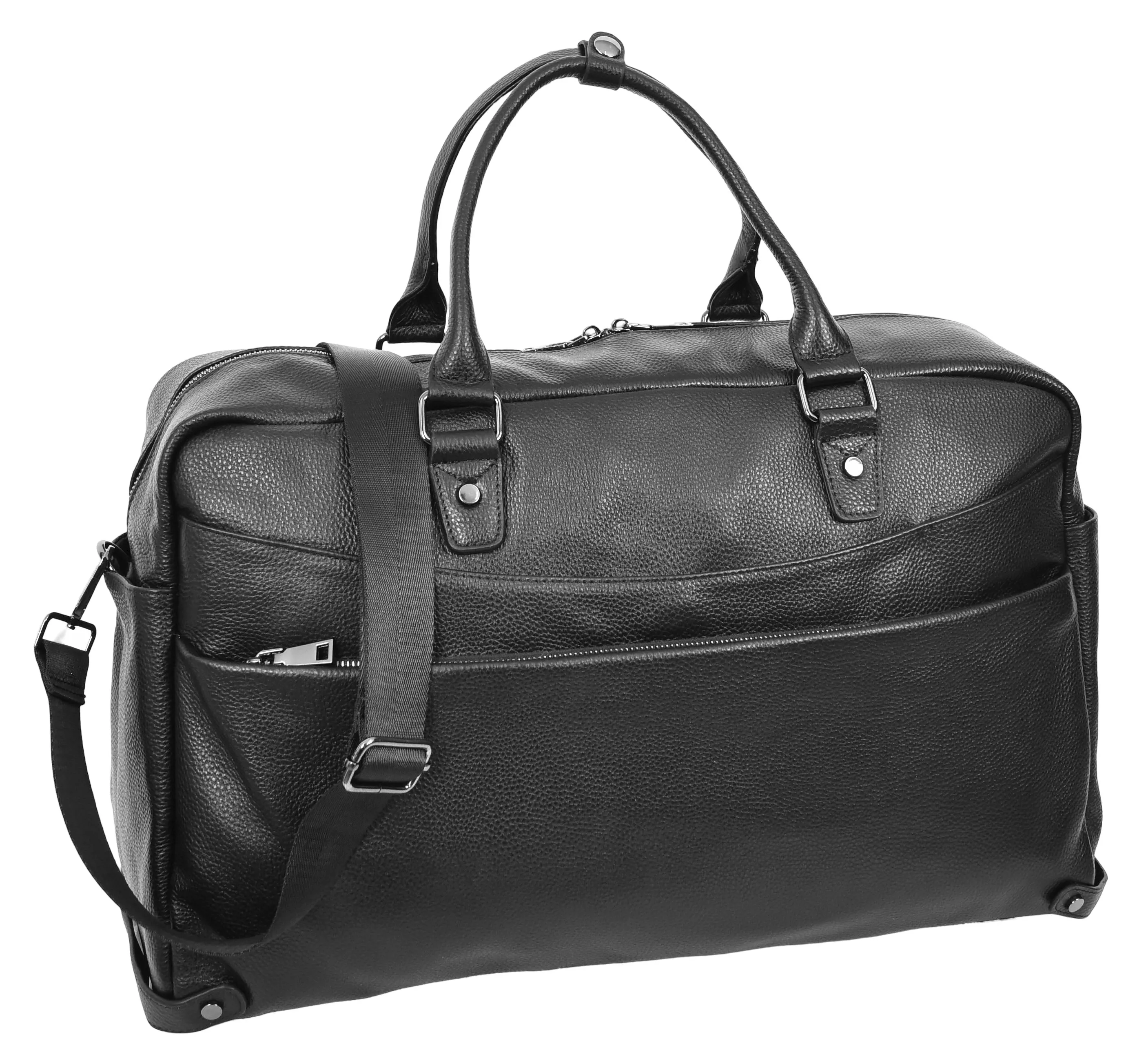 Kinsley Leather Classic Weekend Travel Large Holdall Bag Black