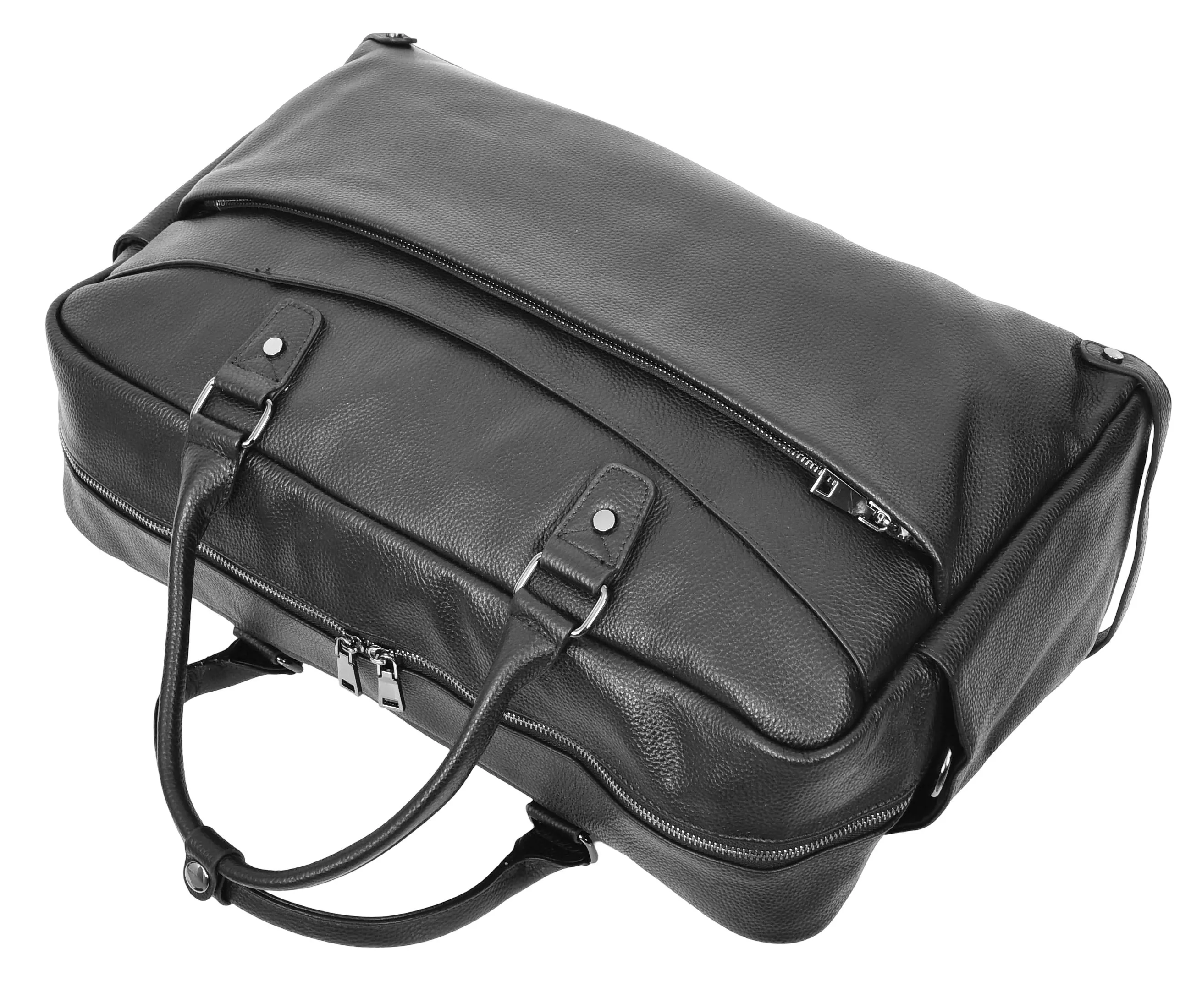 Kinsley Leather Classic Weekend Travel Large Holdall Bag Black
