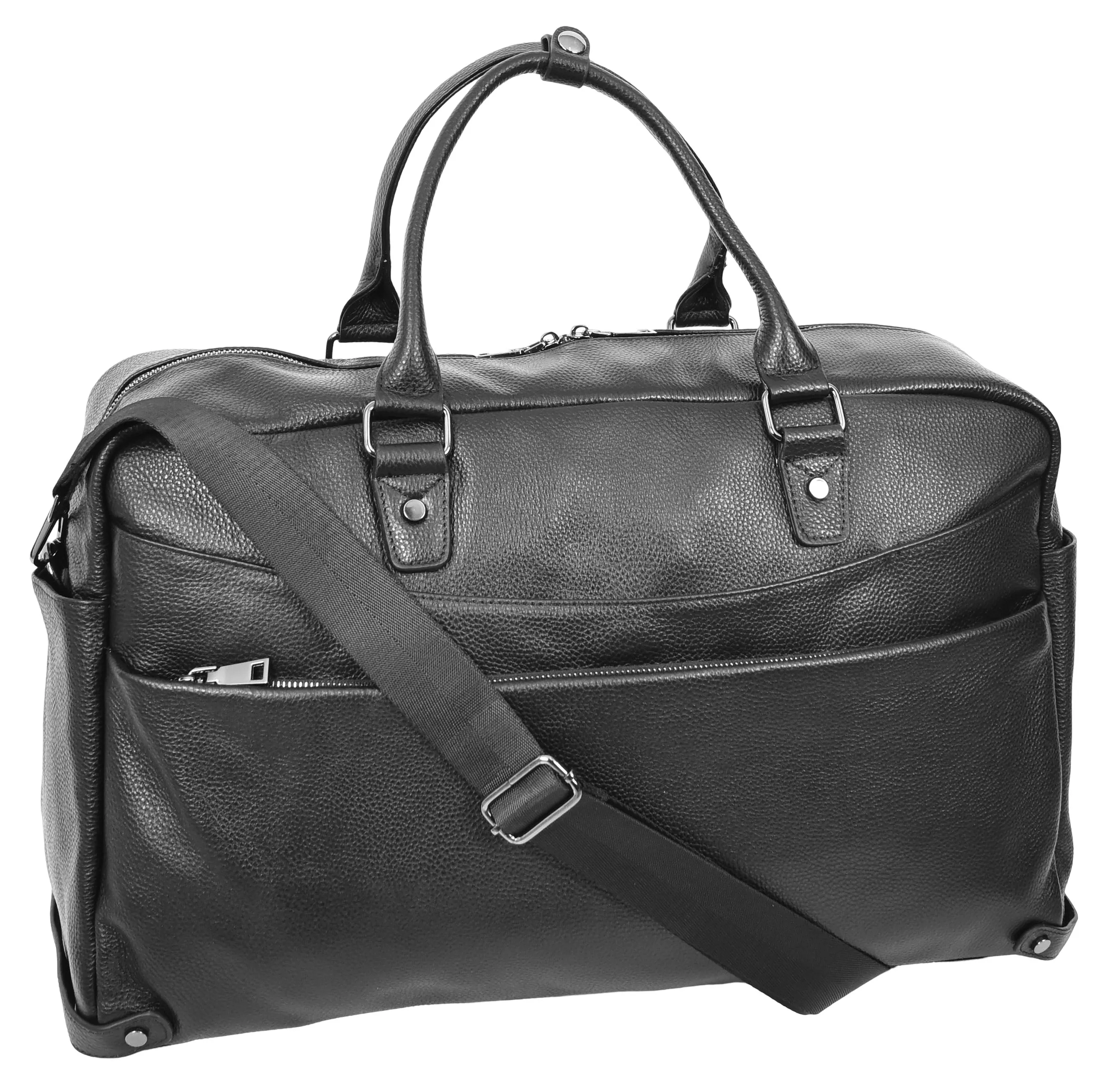 Kinsley Leather Classic Weekend Travel Large Holdall Bag Black
