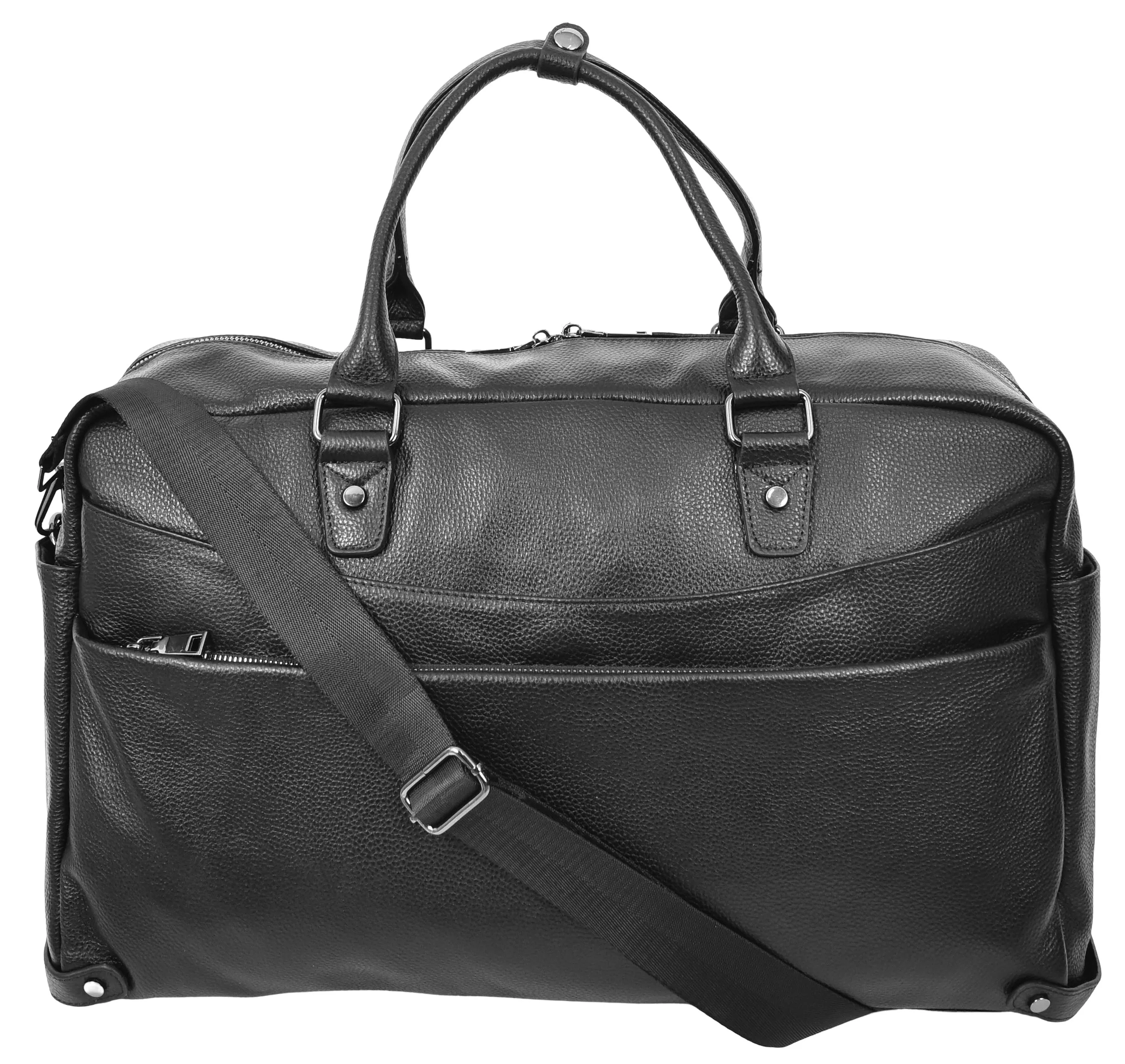 Kinsley Leather Classic Weekend Travel Large Holdall Bag Black