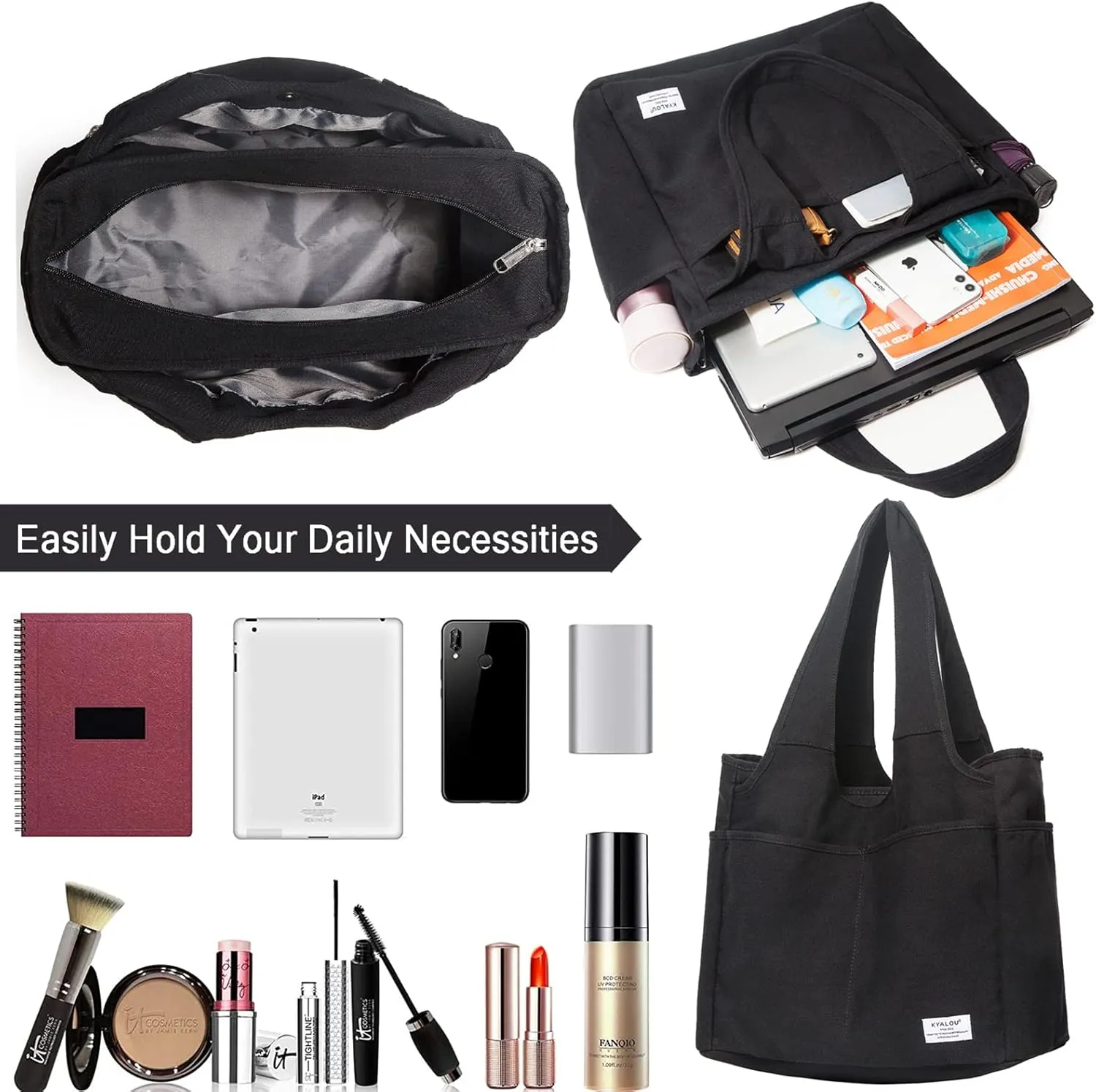 KYALOU Utility Large Tote Bag, Women Casual Shoulder Bags for Work Gym Beach Travel Shopping Grocery College