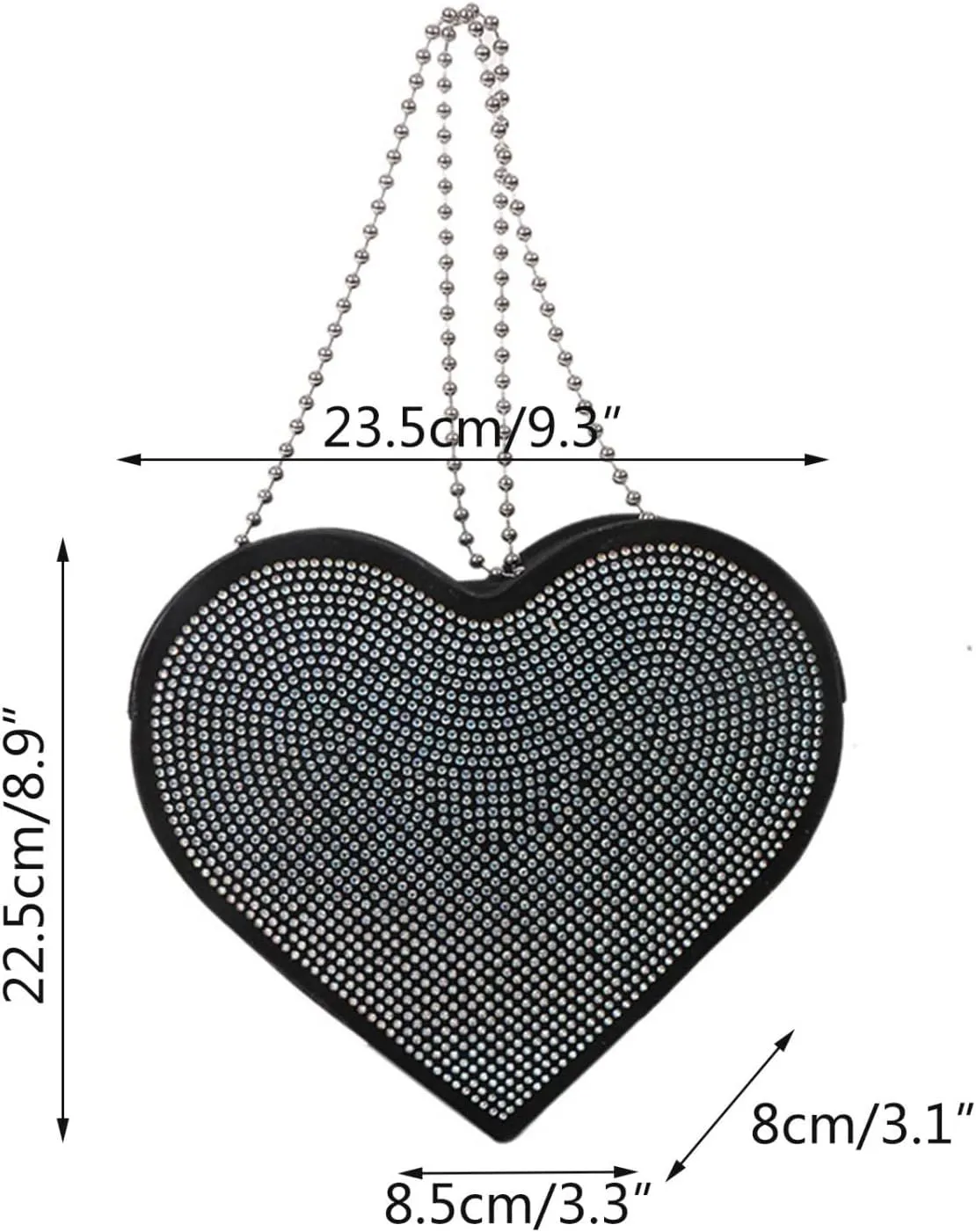 Ladies Bag Fashion Personality Handbag Chain Rhinestone Heart Shoulder Bags Messenger Bag Camera Shoulder (One Size)