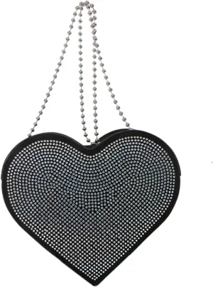 Ladies Bag Fashion Personality Handbag Chain Rhinestone Heart Shoulder Bags Messenger Bag Camera Shoulder (One Size)