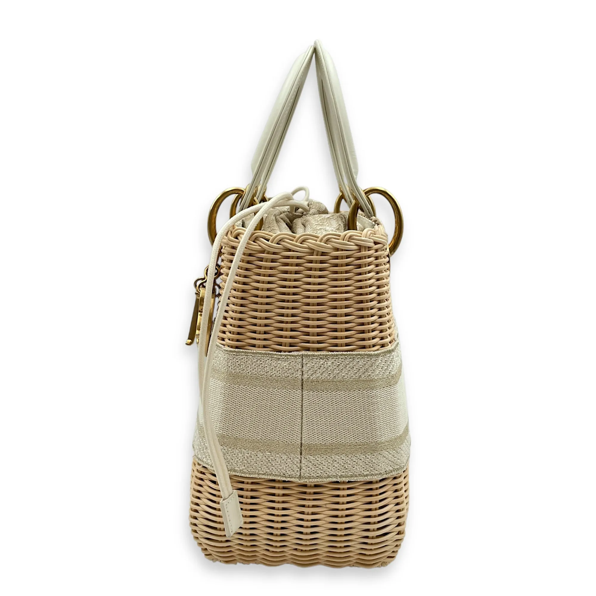 Lady Dior Wicker Medium Multi-colour Crossbody Bag in Rattan, cotton canvas, calf, Gold hardware