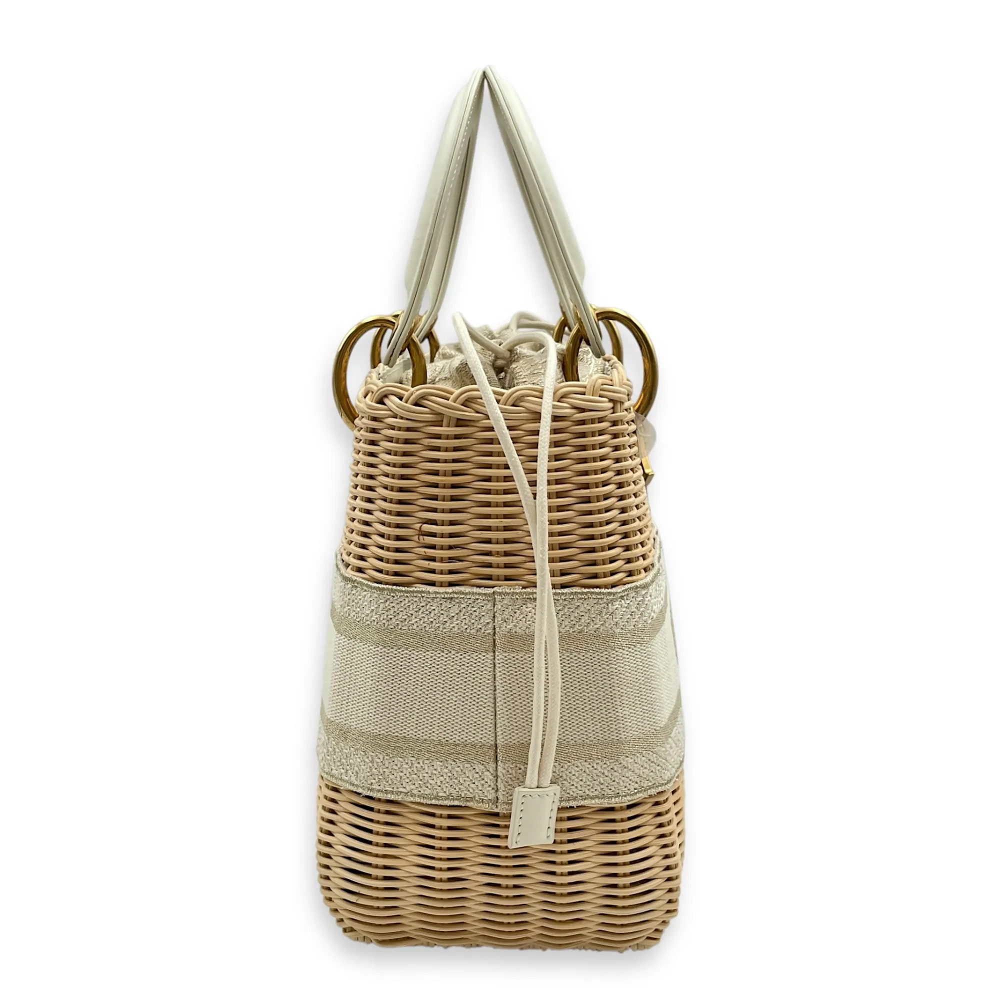 Lady Dior Wicker Medium Multi-colour Crossbody Bag in Rattan, cotton canvas, calf, Gold hardware