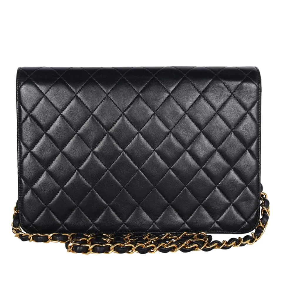 Lambskin Leather Single Flap Shoulder Bag Black