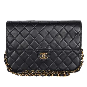 Lambskin Leather Single Flap Shoulder Bag Black