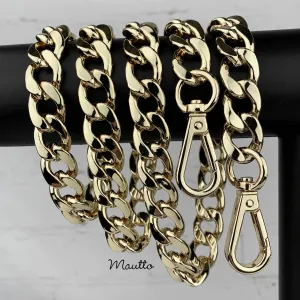 Large Flat Classy Curb Chain, Light Gold-tone Finish - 9/16 inch (15mm) Wide Luxury Chain Strap - Handle to Crossbody Lengths