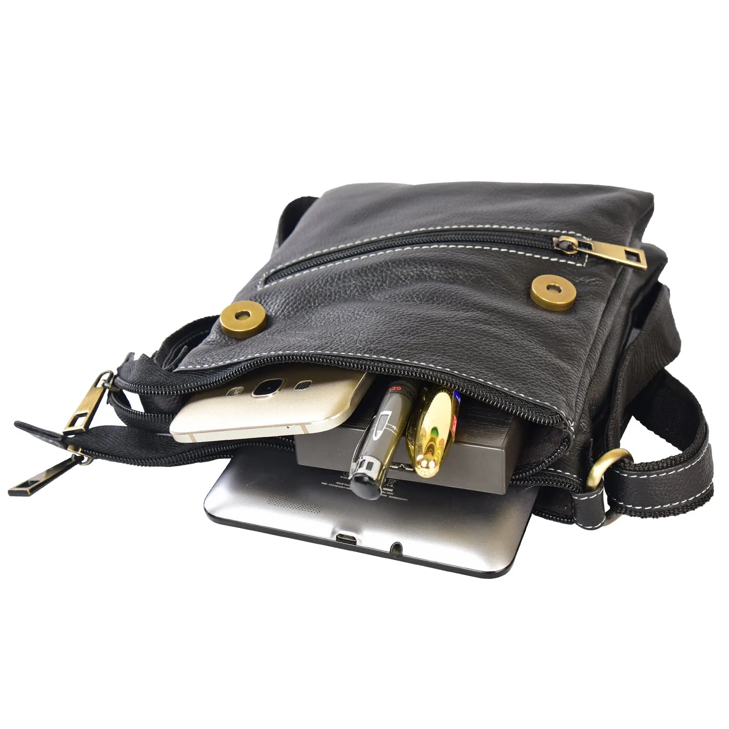 Leather Messenger Bag 36815 (Black)