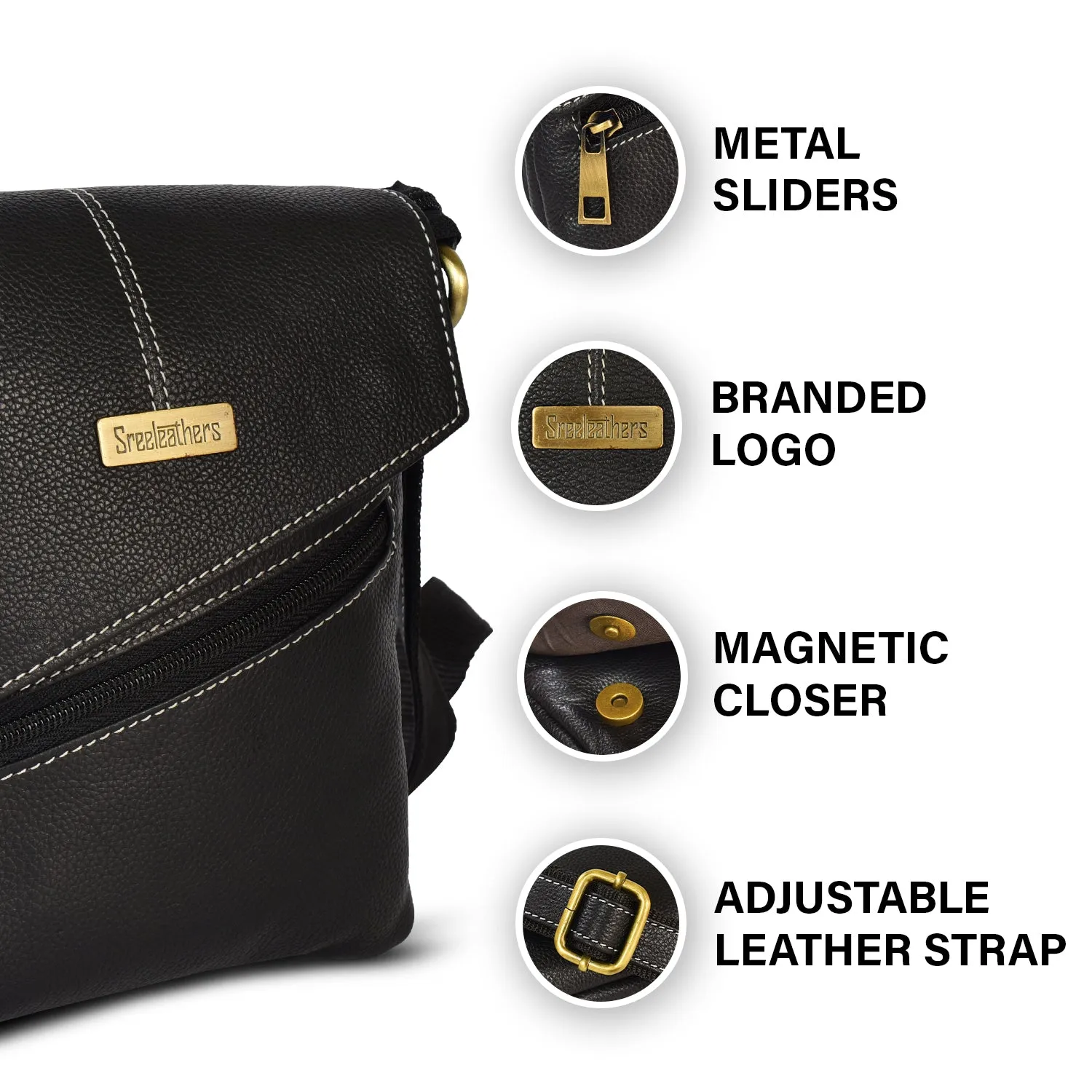 Leather Messenger Bag 36815 (Black)